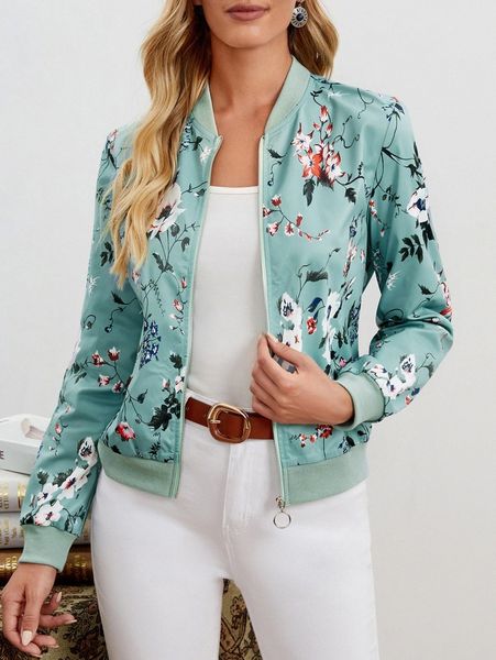 

emery rose floral print zip up bomber jacket s4sa#, Black;brown