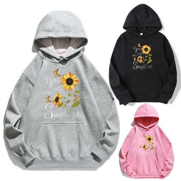 

women's hoodies & sweatshirts women hoodie sunshine printed fleece long sleeve loose sweatshirt with hat girls pullovers winter, Black