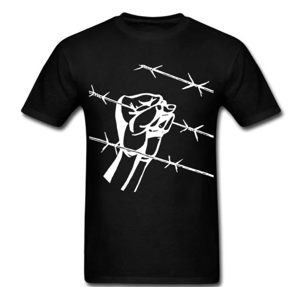 

revolution fist barbed wire t shirt anarchy anarchist protest, White;black