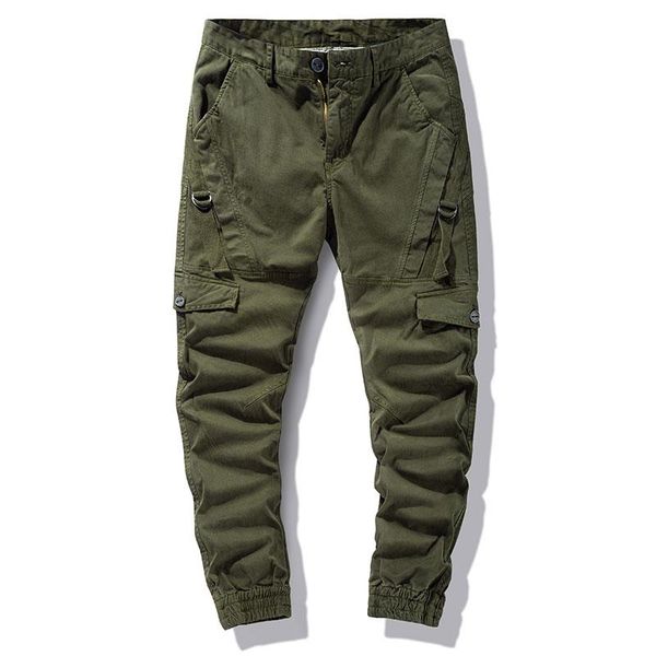 

men's pants 2021 cargo multi-pockets hip hop punk sweatpant elastic fitness streetwear male casual jogging soild, Black