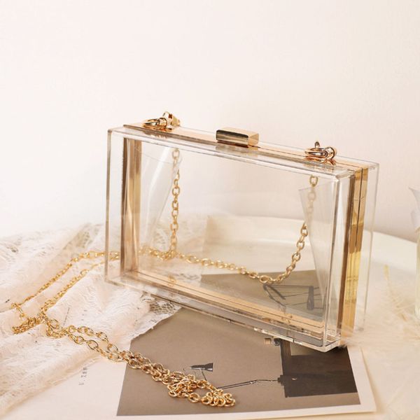 

2022 Designer Crossbody Handbags Candy Color Transparent Box Bags Plain ABS Chains Button Hasp Hard Flap Single Solid Bag Neverfull Summer Womens bag MM size Black, Clear
