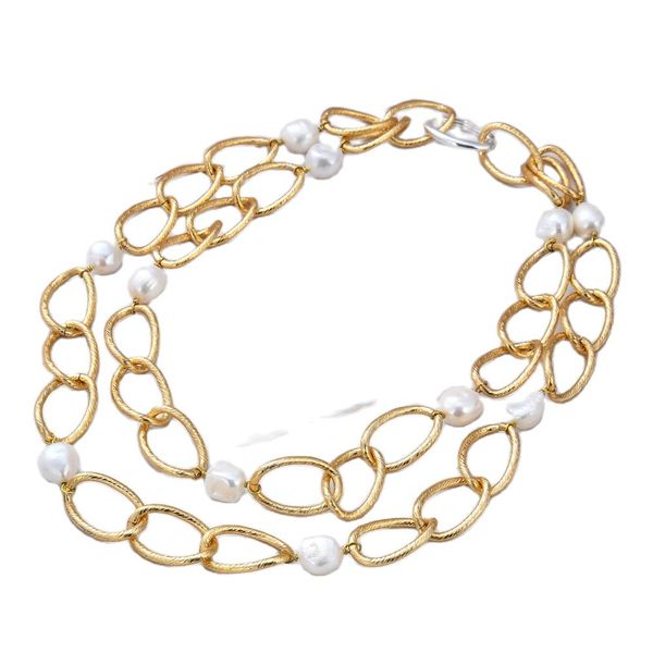 

guaiguai jewelry baroque keshi pearl gold color plated chain necklace handmade for women real gems stone lady fashion jewellery, Silver