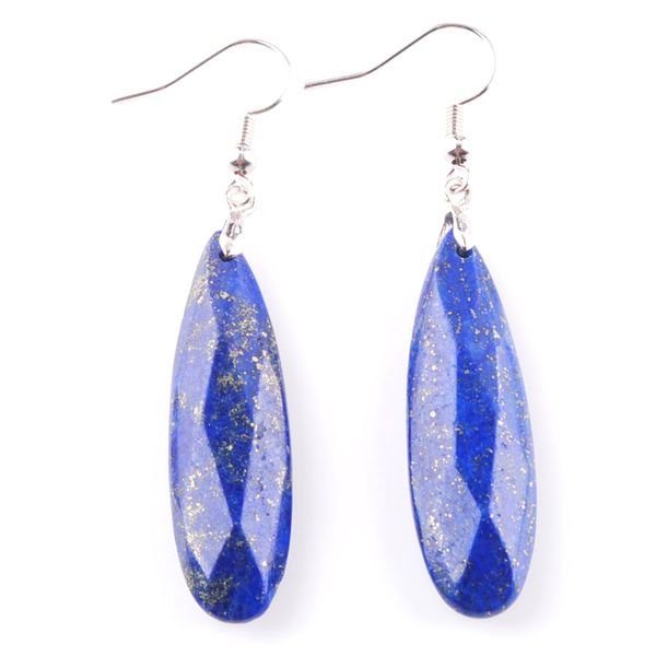 

wojiaer natural lapis lazuli stone dangle earrings reiki gem stones beads hook drop earring vintage faceted polygon for female jewelry r3200, Silver
