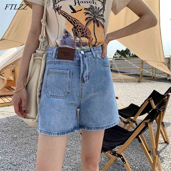

summer women high waist blue jeans shorts streetwear female asymmetrical pocket loose denim ladies 210430, White;black