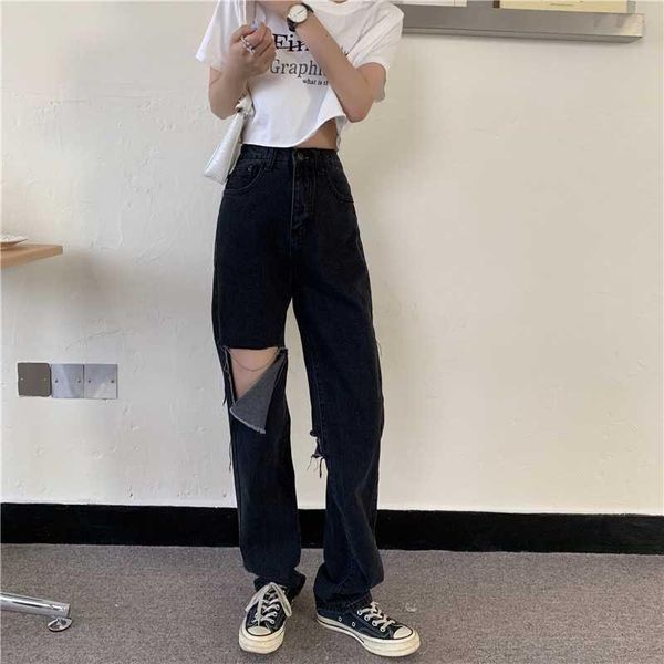 

women's jeans ripped summer chic yupi girl black straight high waist look taller slimming front and rear beggar pants, Blue