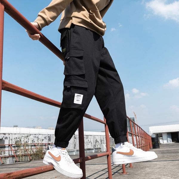 

sweatpants 2021 men's big pockets cargo casual pants men hop jogging athlete fashion street super, Black