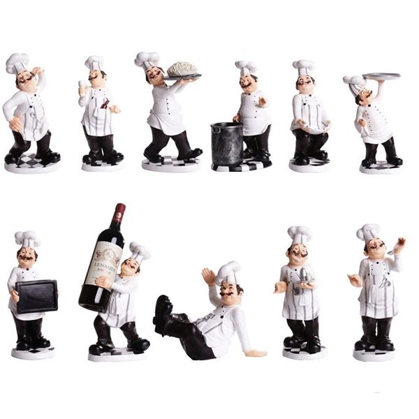 Ornamento de figurina do chef decorativo francês - 3d resina decoração para casa para decorações de cozinha gourmet collectible housewarming 210811