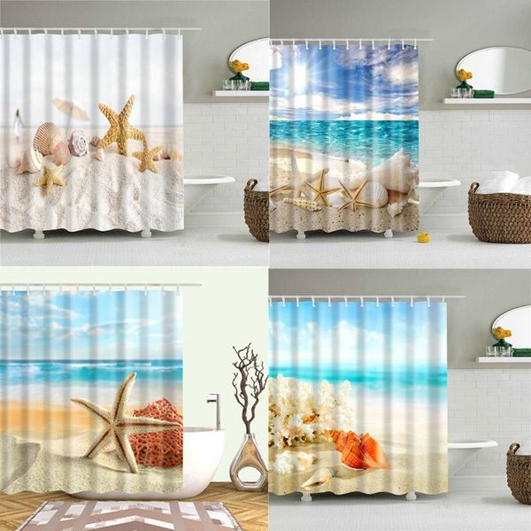 

shower curtain sea world sand conch starfish shell beach ocean decor with hooks curtains