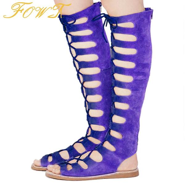 

sandals purple flock cross-tied lace up flat woman ankle strap open toe large size 13 14 ladies summer shoes fashion fowt, Black