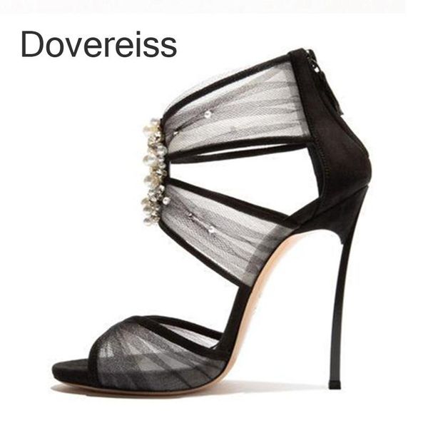 

dress shoes dovereiss fashion women's summer back zipper crystal rhinestone stilettos heels consice clear sandals 42 43, Black