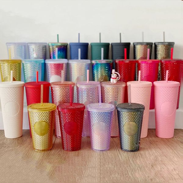 

24oz 450ml 710ml tumblers personalized starbucks iridescent bling rainbow unicorn studded cold cup tumbler coffee mug with straw costom logo