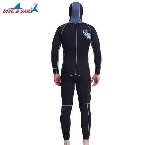 

double warm professional 5mm scr neoprene 2-pieces men hooded wetsuit scuba diving suit zipper split spearfishing wet swim wear