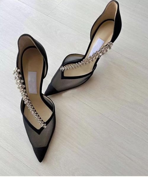

summer brand bee crystal dress shoes embellishment pointed-toe sandals women pvc pumps lady slip on wedding edit bride casual walking eu35-4, Black