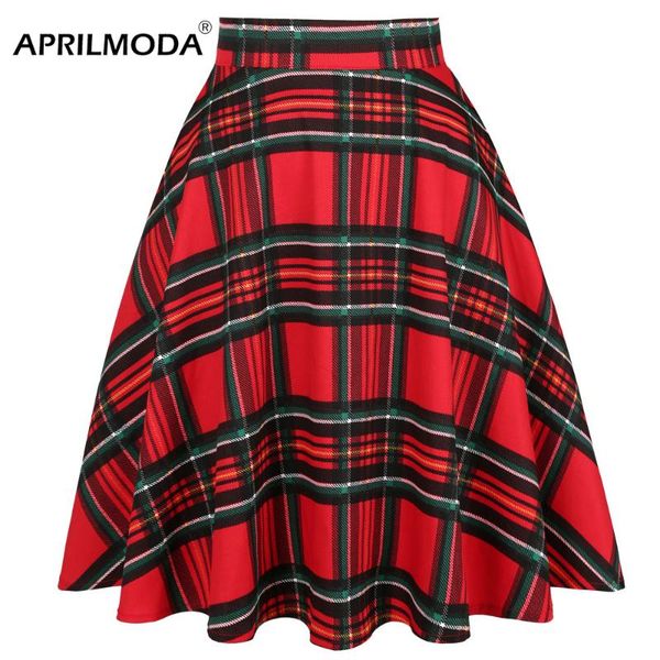 

skirts checkered style women pleated skirt high waist plaid printed steampunk swing vintage rockabilly boutique clothing, Black