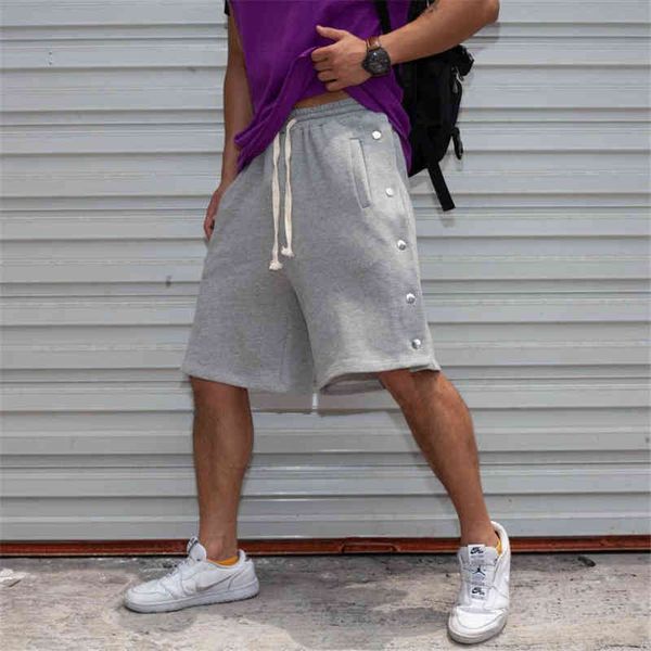 

breasted sport button shorts jogger breathable casual men shorts loose elastic waist hip hop streetwear skateboard shorts h1206, White;black