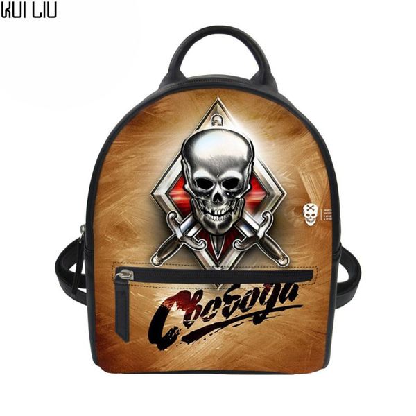 

backpack private customize pu mini men rock classic cool skull print students school bag for girls boys rucksack mochila laptop