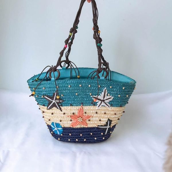 

evening bags fashion hand woven straw bag summer sea star rattan beach large capacity shoulder handbags tote for women ladies