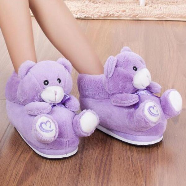 

slippers women lavender bear plush halloween cute cartoon winter warm shoes parent-child cotton s136, Black