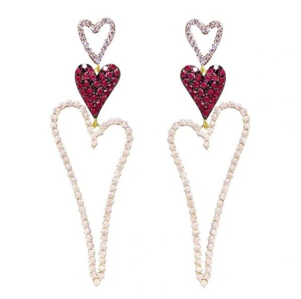 

stud 316l stainless steel non-standard hollow full zircon love long earrings special design no fade, Golden;silver
