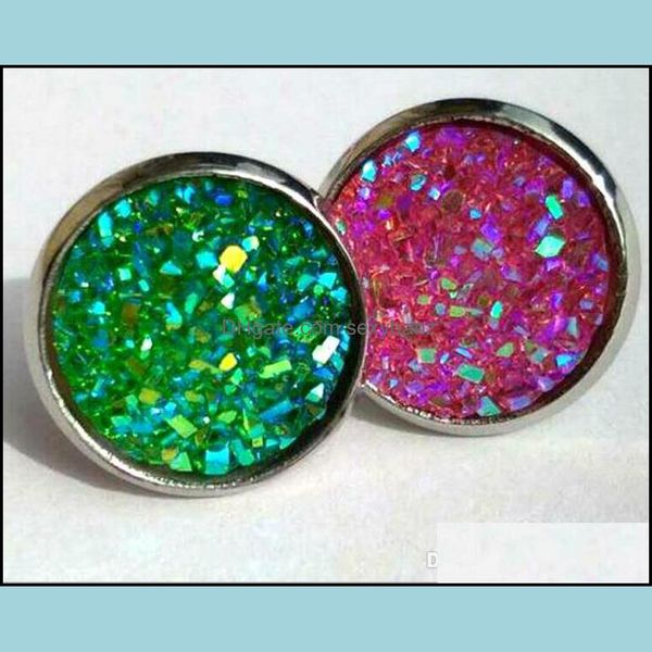 

stud earrings jewelry faux druzy earings fashion 12mm drusy with stainless steel base round women drop delivery 2021 wpagx, Golden;silver