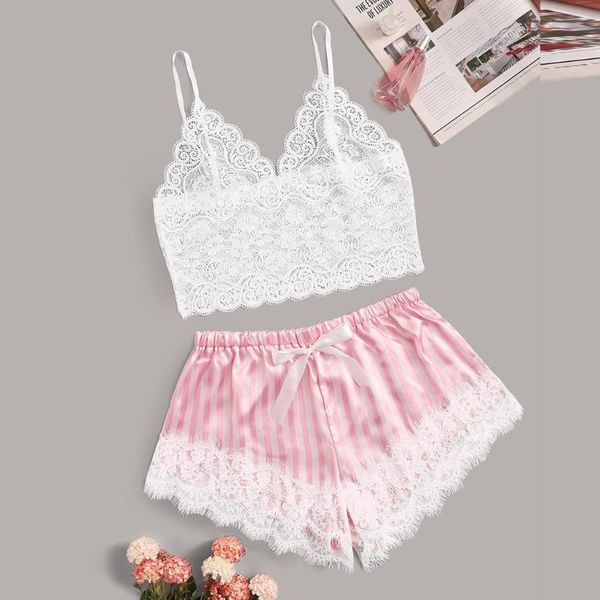 

bras sets lingerie micro bikini shop open bra lenceria women v-neck lace bralette pajamas sleepwear striped satin shorts set, Red;black