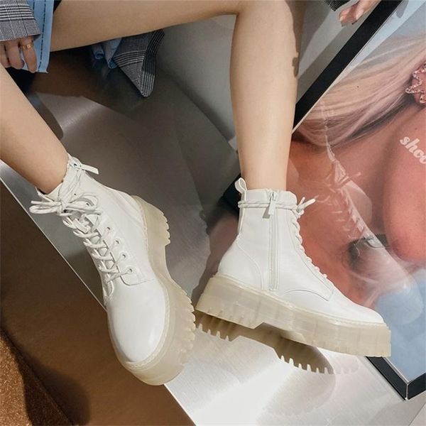 

boots autumn and winter 2021 net red transparent thick soled women's versatile casual muffin white locomotive, Black