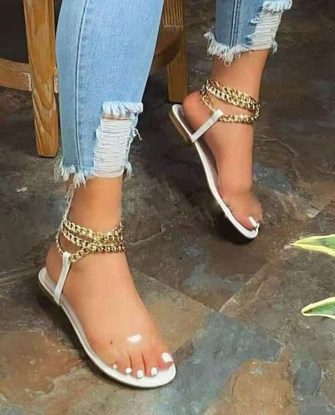 

women sandals woman metal chain transparent for ladies slippers, Black