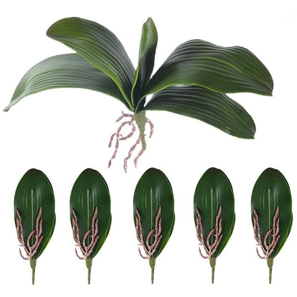

novelty items phalaenopsis orchids leaves artificial real looking roots latex contact plants green faux leaf arrangement,6 pcs