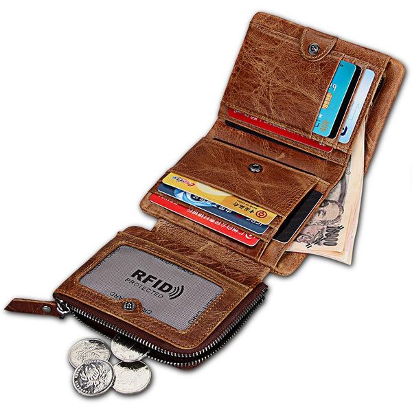 

wallets men's wallet leather short anti-rfid theft zipper, Red;black