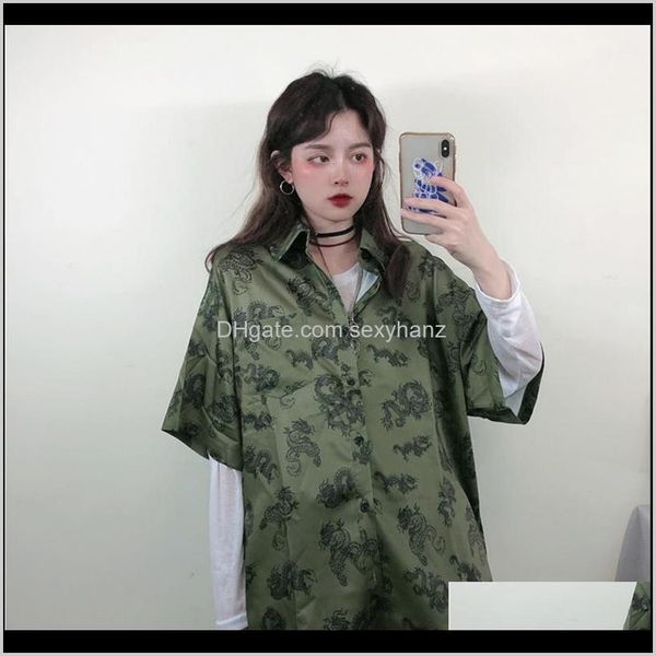 

clothing apparel drop delivery 2021 harajuku womens blouses oversized summer dragon printing short sleeve shirts female streetwear blusa, White