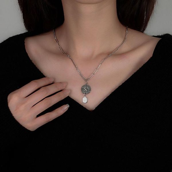 

chains 925 sterling silver necklace letter pentagram retro thai silver indifference fashion personality niche woman