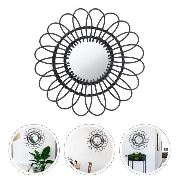 

mirrors 1pc wall mirror decor rattan household decoration (black)