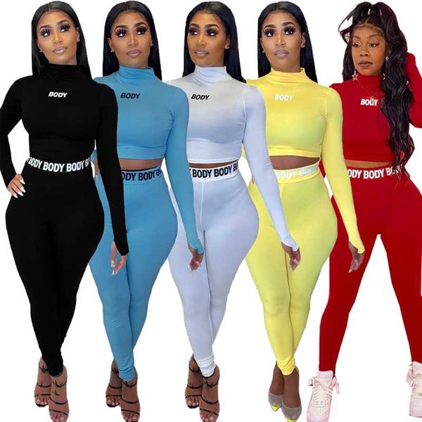 

women 2 piece outfits letter print fitness club jumpsuit long sleeve and bodycon legging two tracksuit set yoga, White;red