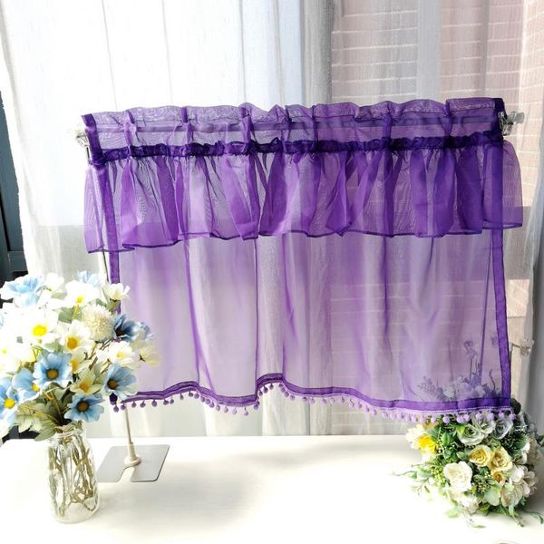 

curtain & drapes rod pocket purple short curtains for kitchen tulle voile home partition decorative panel half 1pice #4