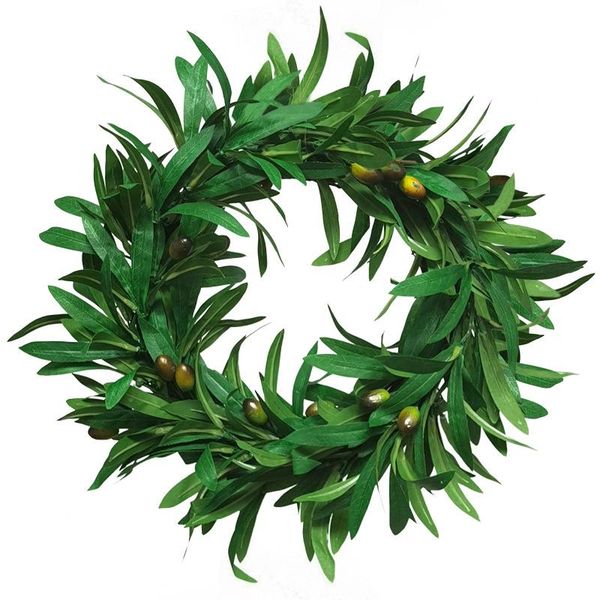 

decorative flowers & wreaths 40cm large olive leaf garland artificial plant vine rattan wreath for wedding door decoration wall hanging diy