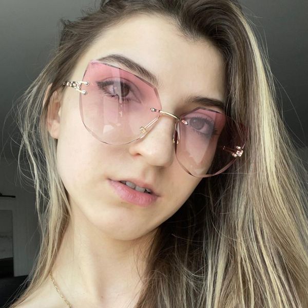 

sunglasses 2021 cat eye rimless designer pink retro sun glasses oversized elegant classic vintage big shades, White;black