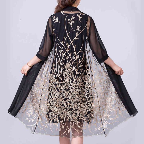 

dress 2 pieces female 2021 spring from the vintage floral embroidery lady ed as party robe femme plus size xl-4xl, Black;gray
