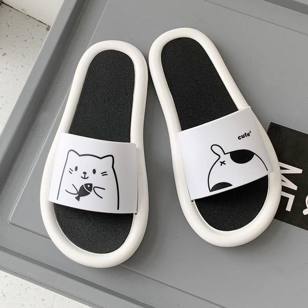 

sandals lady house slippers for women casual flat kawaii shoes summer 2021 fashion female anime cat pumps beach footwear, Black