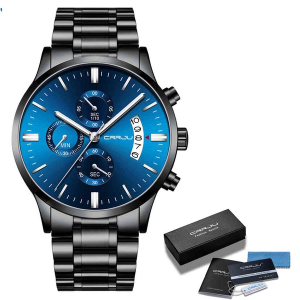 Mens Watch CRRJU Aço Inoxidável Moda Relógio de Relógio de Relógio para Homens Top Marca Data de Luxo Quartz Relógios Militares 3ATM Relogio Masculino 210517