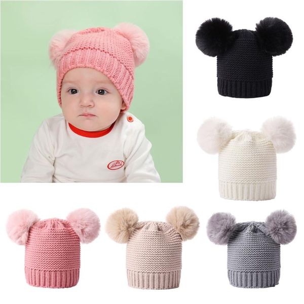 

caps & hats born baby kids girls boys winter warm knit hat furry balls pompom solid cute lovely beanie cap gifts, Yellow