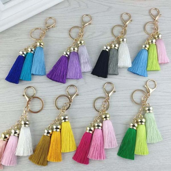 

keychains fashion tassel key chain women cute keychain bag accessory silk car ring jewelry, Silver