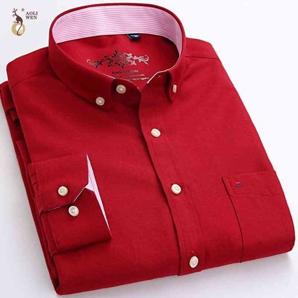 

aoliwen men long sleeve oxford shirt printing solid color stripe spring and autumn casual shirts for men slim 210410, White;black