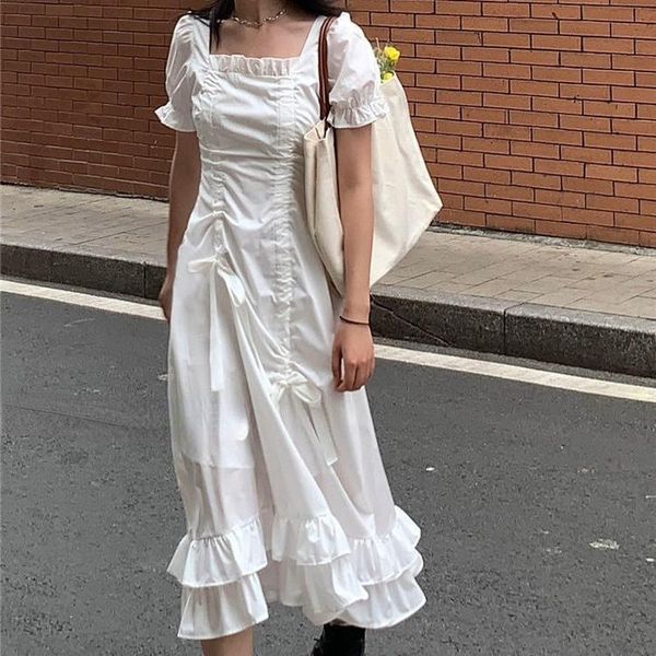 

casual dresses dress women summer short sleeve solid simple all-match sundress holiday fashion elegant french style leisure girl kawaii soft, Black;gray