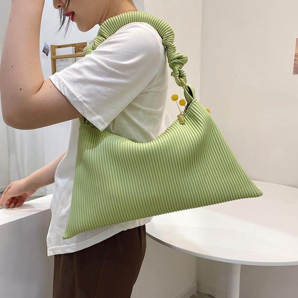 

evening bags soft leather underarm for women 2021 pleated hobo shoulder bag lady handle handbag female fold solid color tote