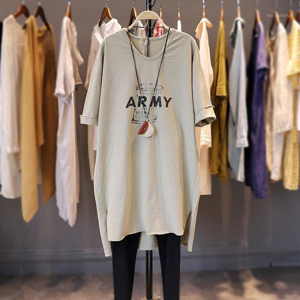 

women's t-shirt 2021 spring medium dress leisure art large plus size hole versatile thin cotton harajuku vintage korean, White