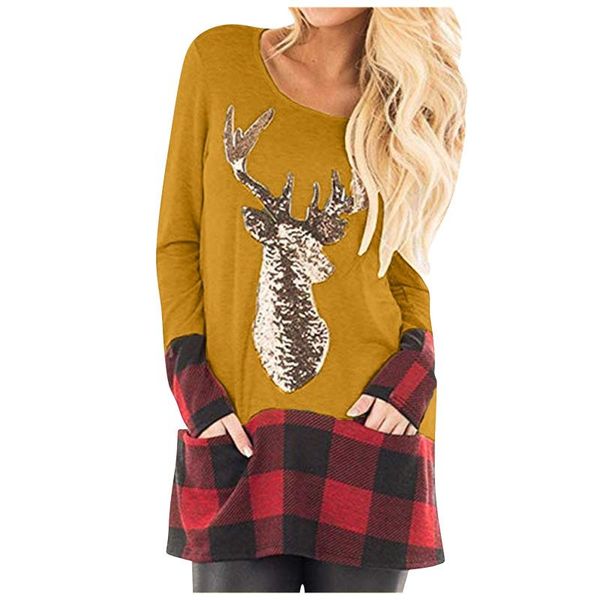 

women's t-shirt year christmas shirts casual o-neck long sleeve with pockets women pullover roupas femininas, White