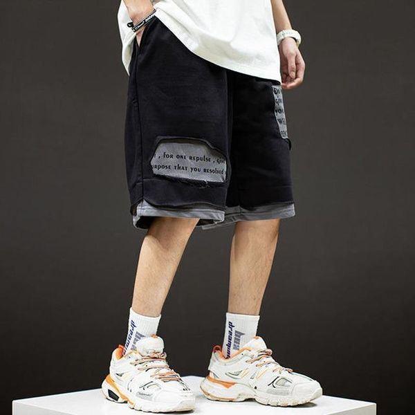 

men's shorts houzhou casual running joggers sweatpants cargo pants with print letter summer streetwear hip hop harajuku, White;black