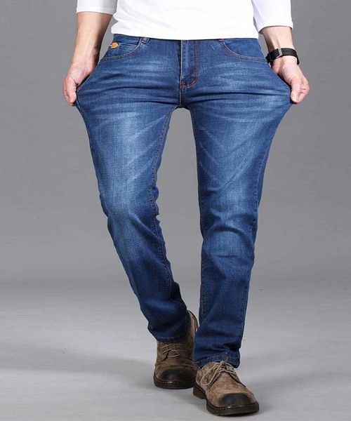 

men skinny denim vintage casual jeans blue solid pants high quality