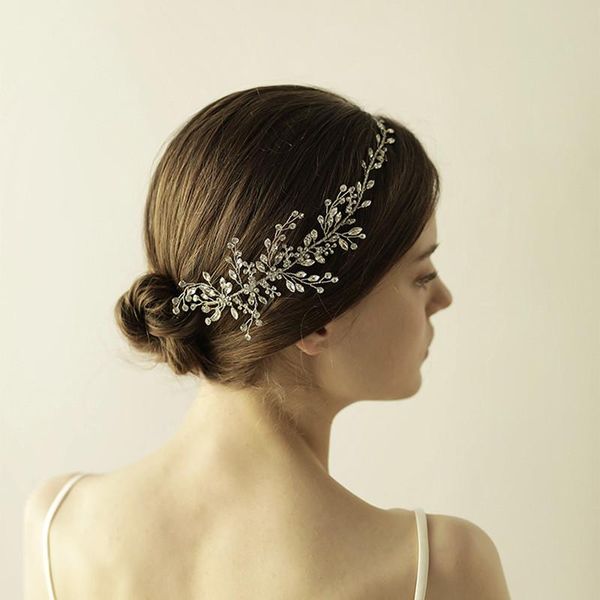 Kopfbedeckungen MYFEIVO Silberfarbenes Braut-Stirnband, glänzende Strass-Kopfbedeckung, Hochzeitskleid-Zubehör, 36 x 5 cm, HQ1448