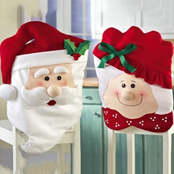 

christmas decorations 2pcs/set xmas mr and mrs santa claus kitchen dining dinner table chair back cover for home